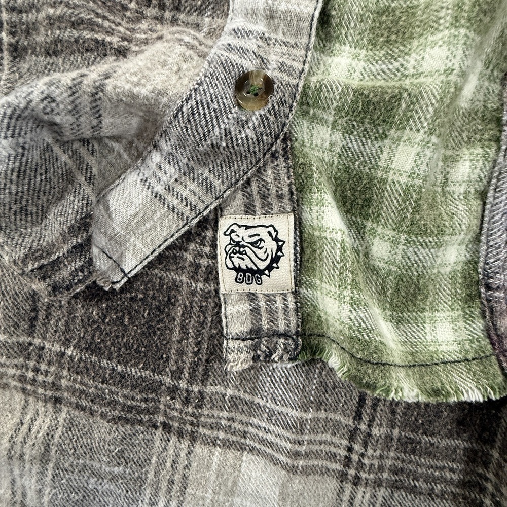 BDG Urban Outfitters Patchwork Plaid Flannel Shirt Womens S Raw Hem NWT Grunge - Picture 9 of 13